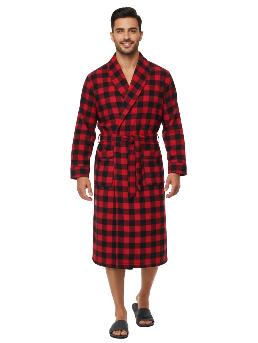 Flannel People Men's Flannel Robe - Gingham Red-Black