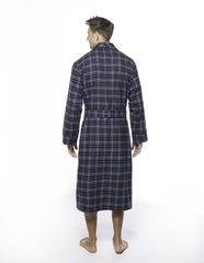 Men's Premium Flannel Robe - Plaid Navy/Black
