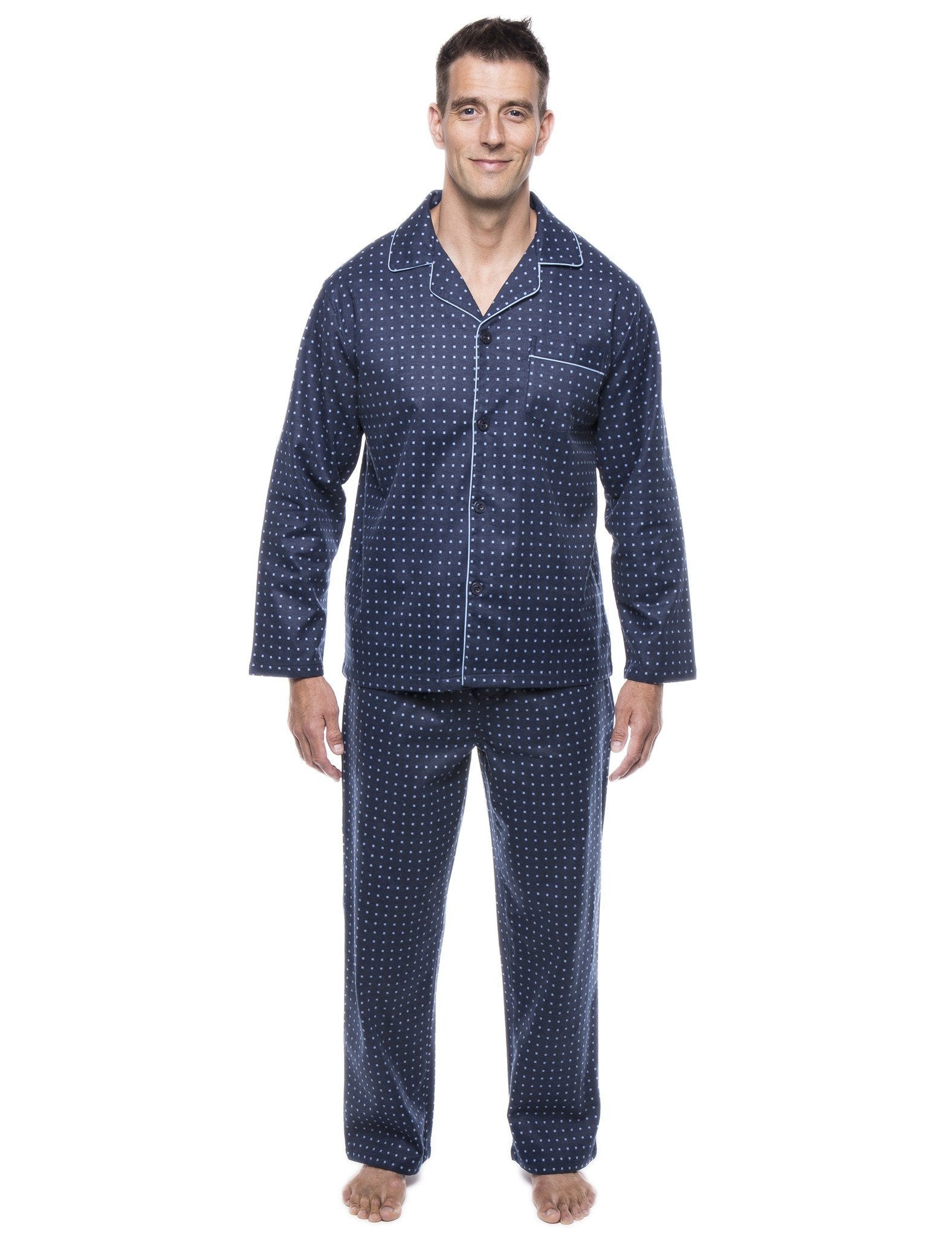 Men's 100% Cotton Flannel Pajama Set - Floating Squares Dark Blue