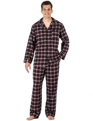 Relaxed Fit Men's Premium 100% Cotton Flannel Pajama Sleepwear Set - Grey/Burgundy Plaid