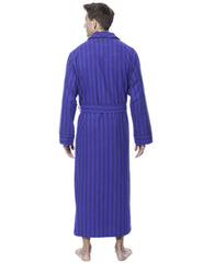 Mens Robe - 100% Cotton Flannel Robe - Stripes Tonal Blue
