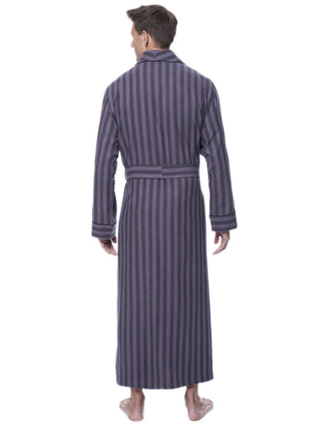 Mens Robe - 100% Cotton Flannel Robe - Stripes Tonal Blue