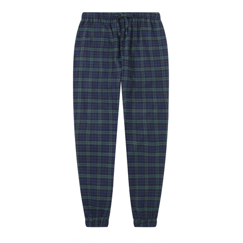 Mens 100% Cotton Flannel Jogger Lounge Pants - Plaid Navy/Black