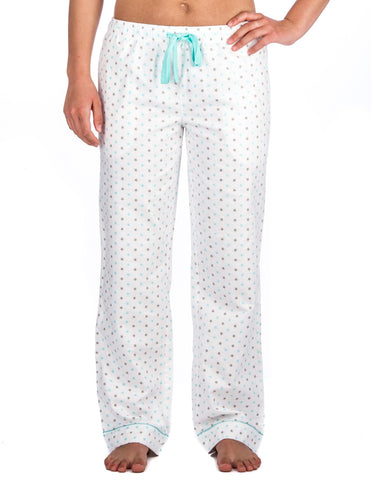 Relaxed Fit Womens 100% Cotton Flannel Lounge Pants - Stars White