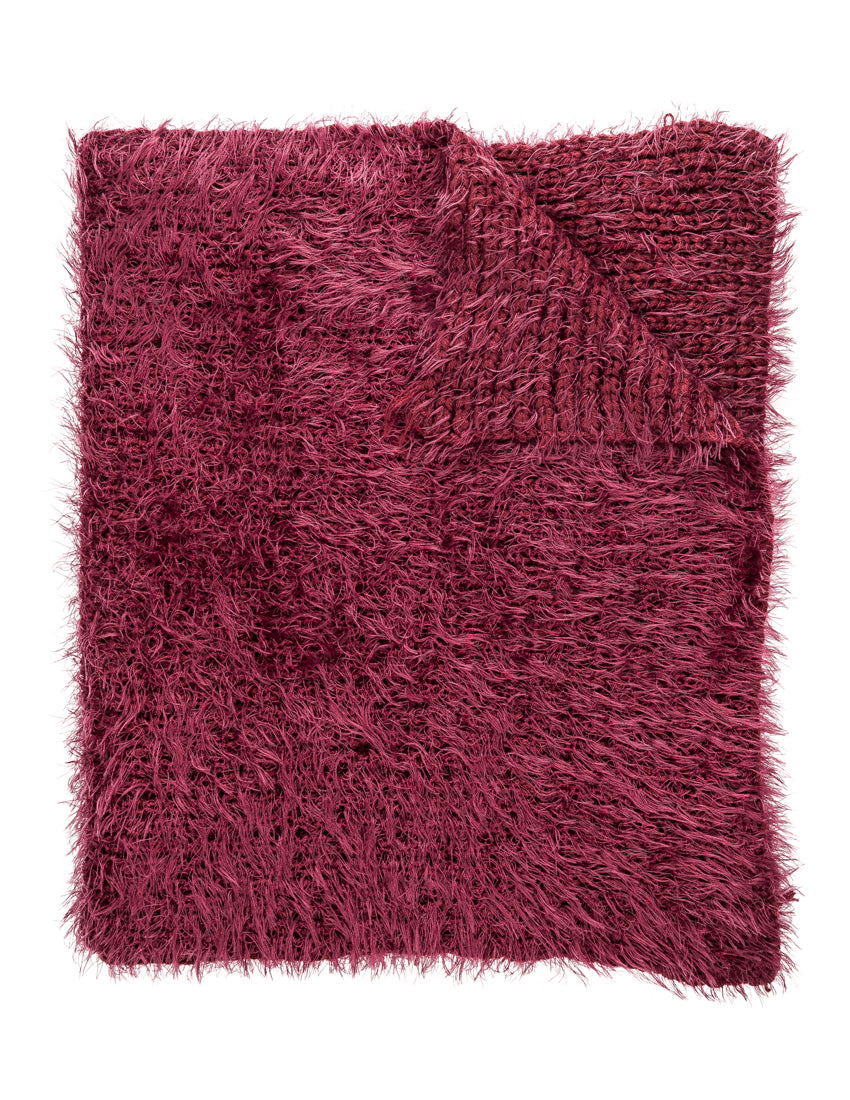 Women's Luxe Feather Winter Scarf and Hat Set - Wine