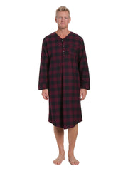 Mens 100% Cotton Flannel Nightshirt - Gingham Fig/Black