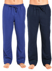 2-Pack Men's 100% Cotton Flannel Lounge Pants (Windowpane Checks Navy-Green)