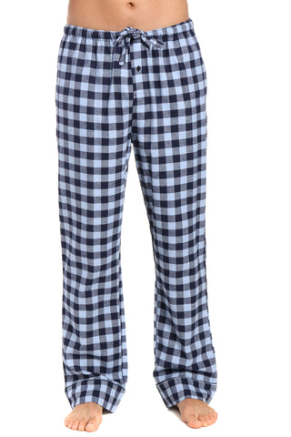 Mens Gingham 100% Cotton Flannel Lounge Pants - Gingham Checks - Navy Blue