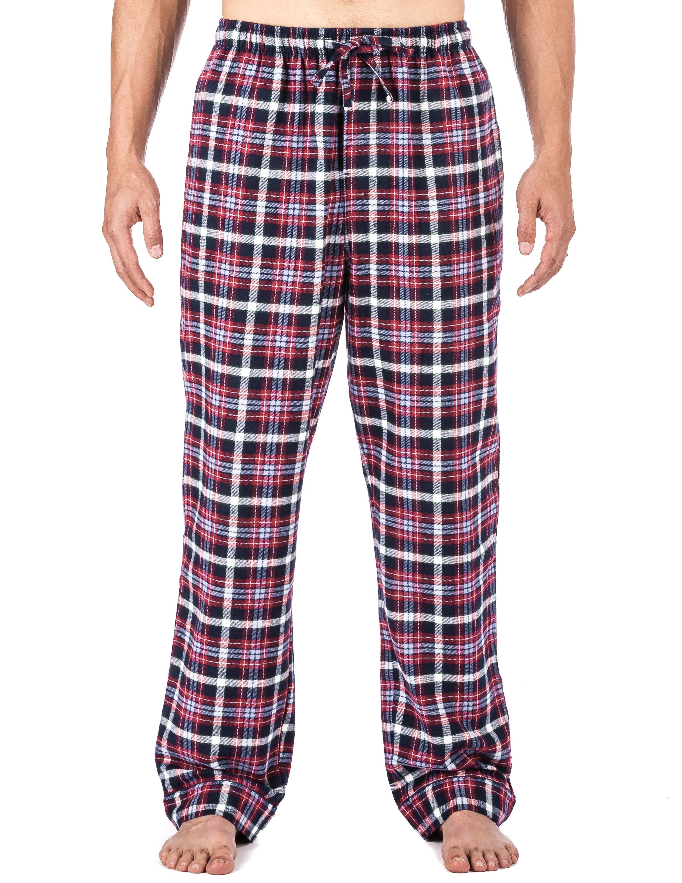 Mens Gingham 100% Cotton Flannel Lounge Pants - Blue/Red