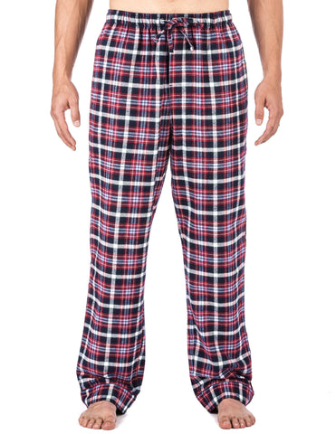 Mens Gingham 100% Cotton Flannel Lounge Pants - Blue/Red