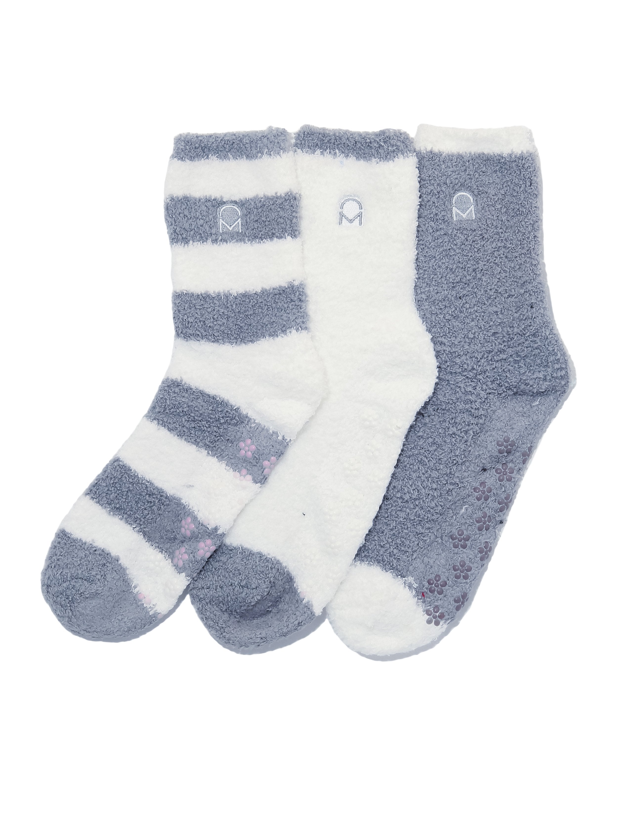 Women's (3 Pairs) Soft Anti-Skid Fuzzy Winter Crew Socks - Set D1