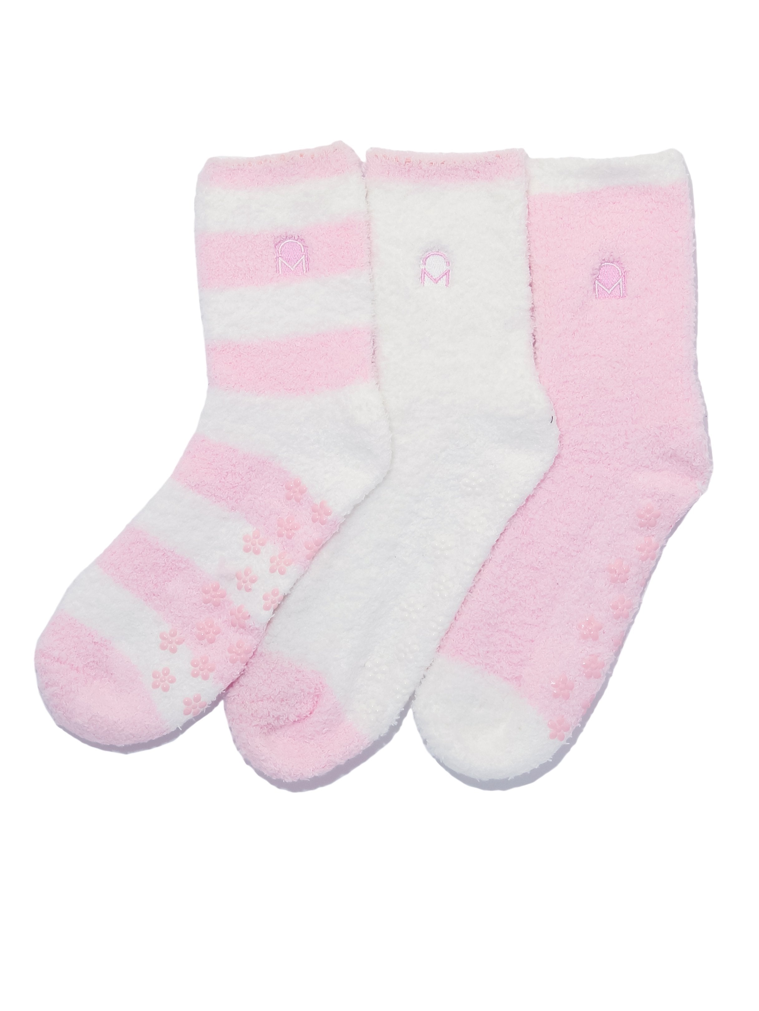 Women's (3 Pairs) Soft Anti-Skid Fuzzy Winter Crew Socks - Set D11