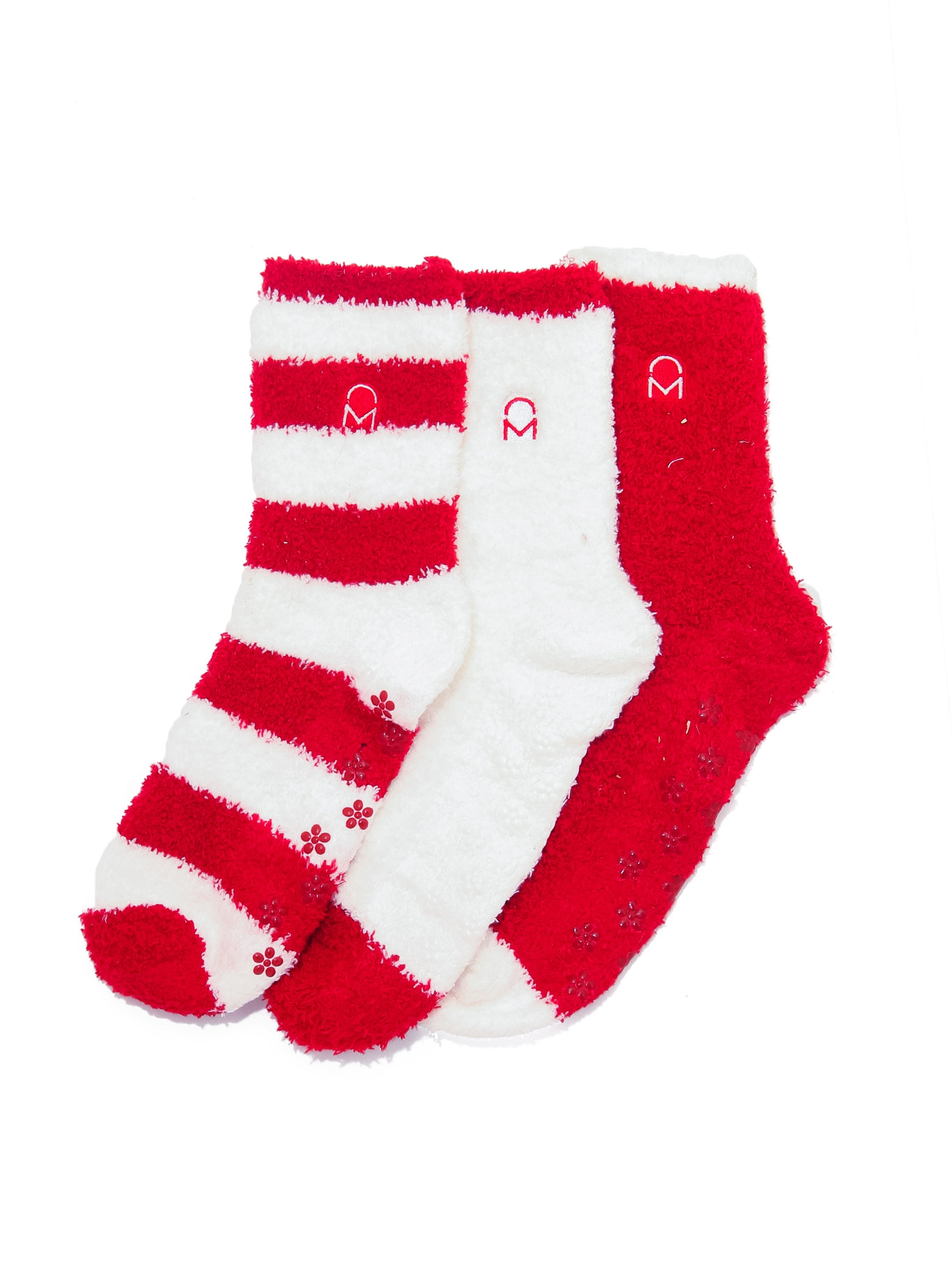 Women's (3 Pairs) Soft Anti-Skid Fuzzy Winter Crew Socks - Set D7