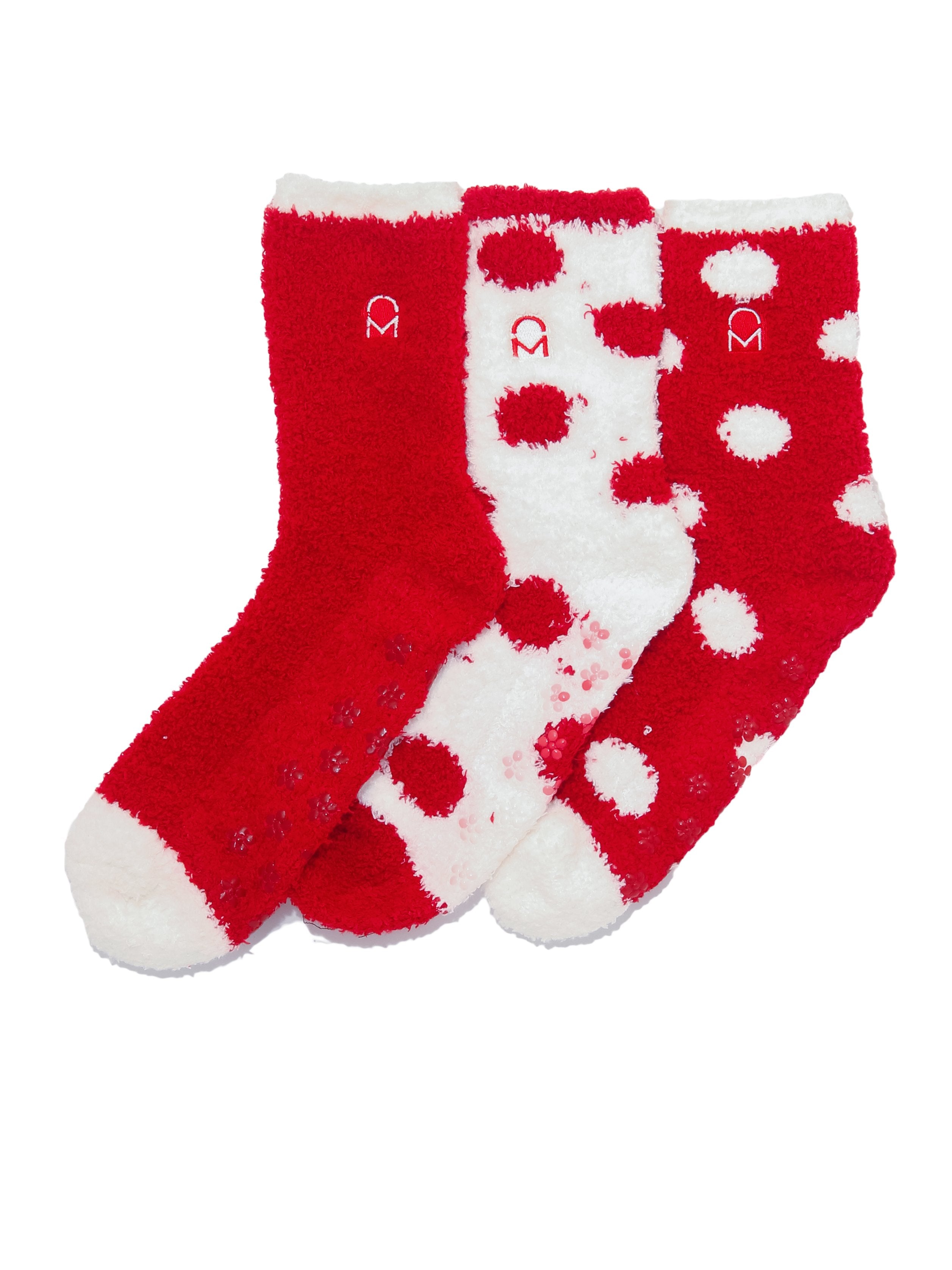 Women's (3 Pairs) Soft Anti-Skid Fuzzy Winter Crew Socks - Set D8