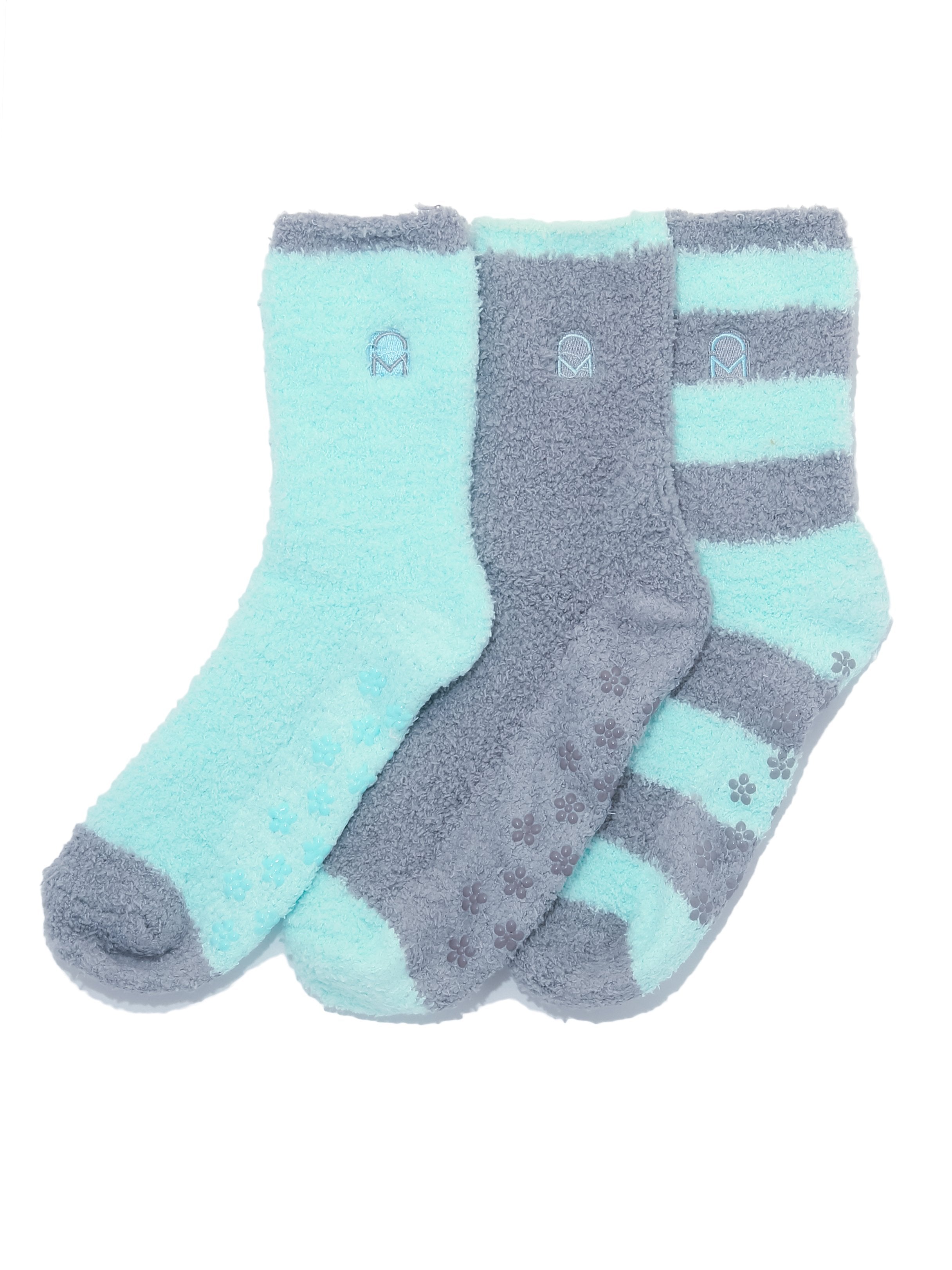 Women's (3 Pairs) Soft Anti-Skid Fuzzy Winter Crew Socks - Set D9