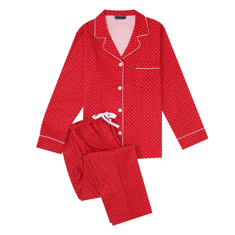 Women's Cotton Flannel Pajama Set - Pindots Red-White