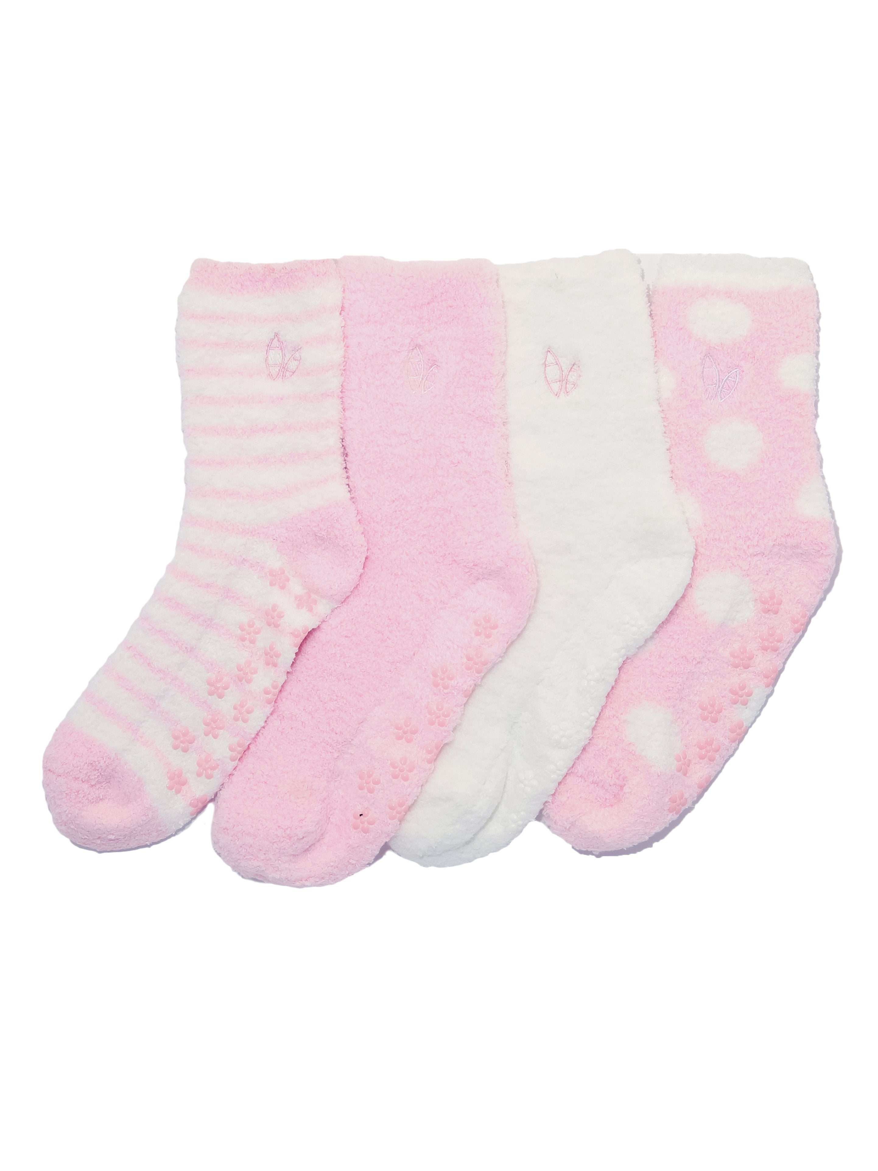 Women's (4 Pairs) Soft Anti-Skid Fuzzy Winter Crew Socks - Set A6