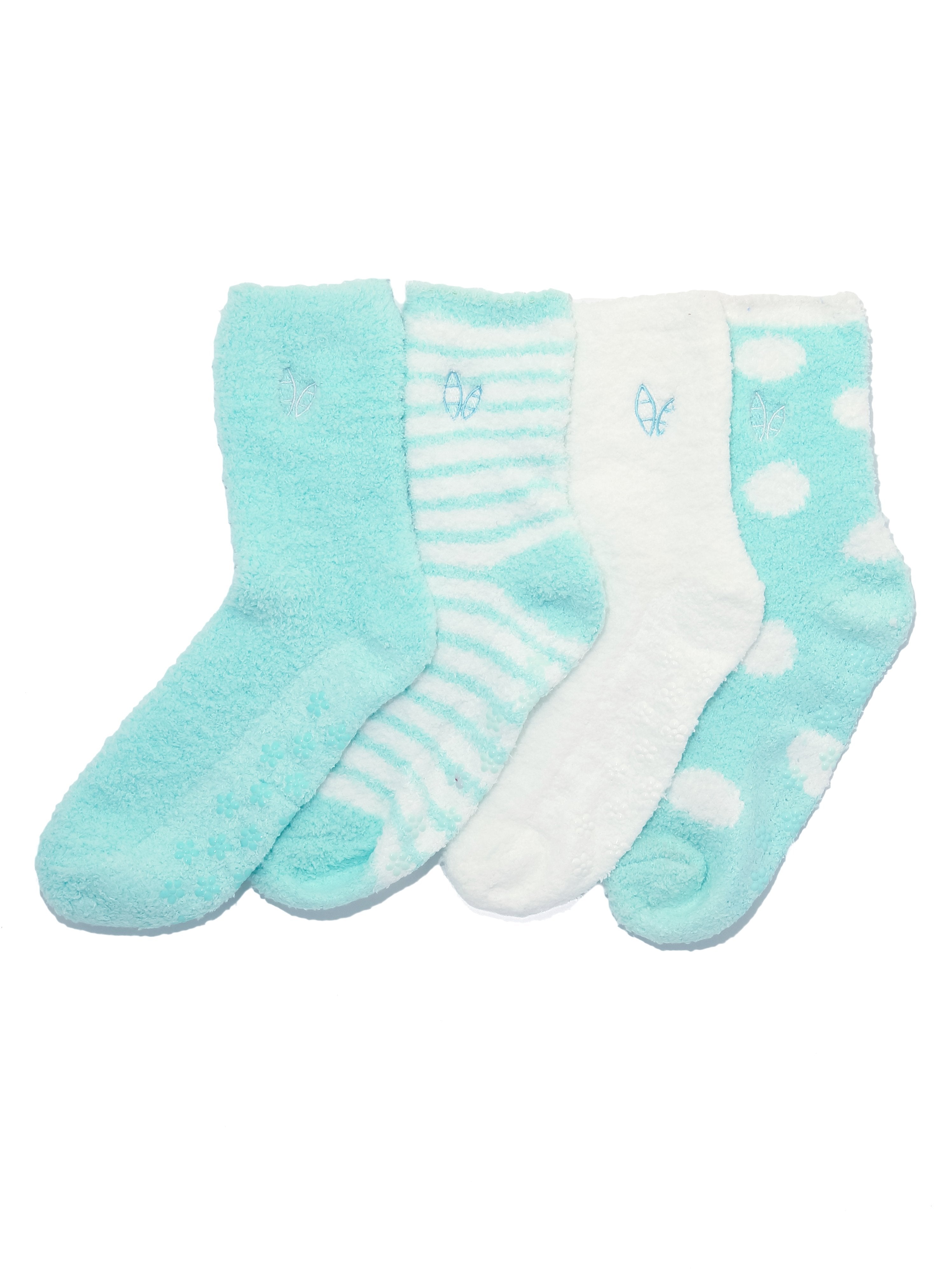 Women's (4 Pairs) Soft Anti-Skid Fuzzy Winter Crew Socks - Set A7