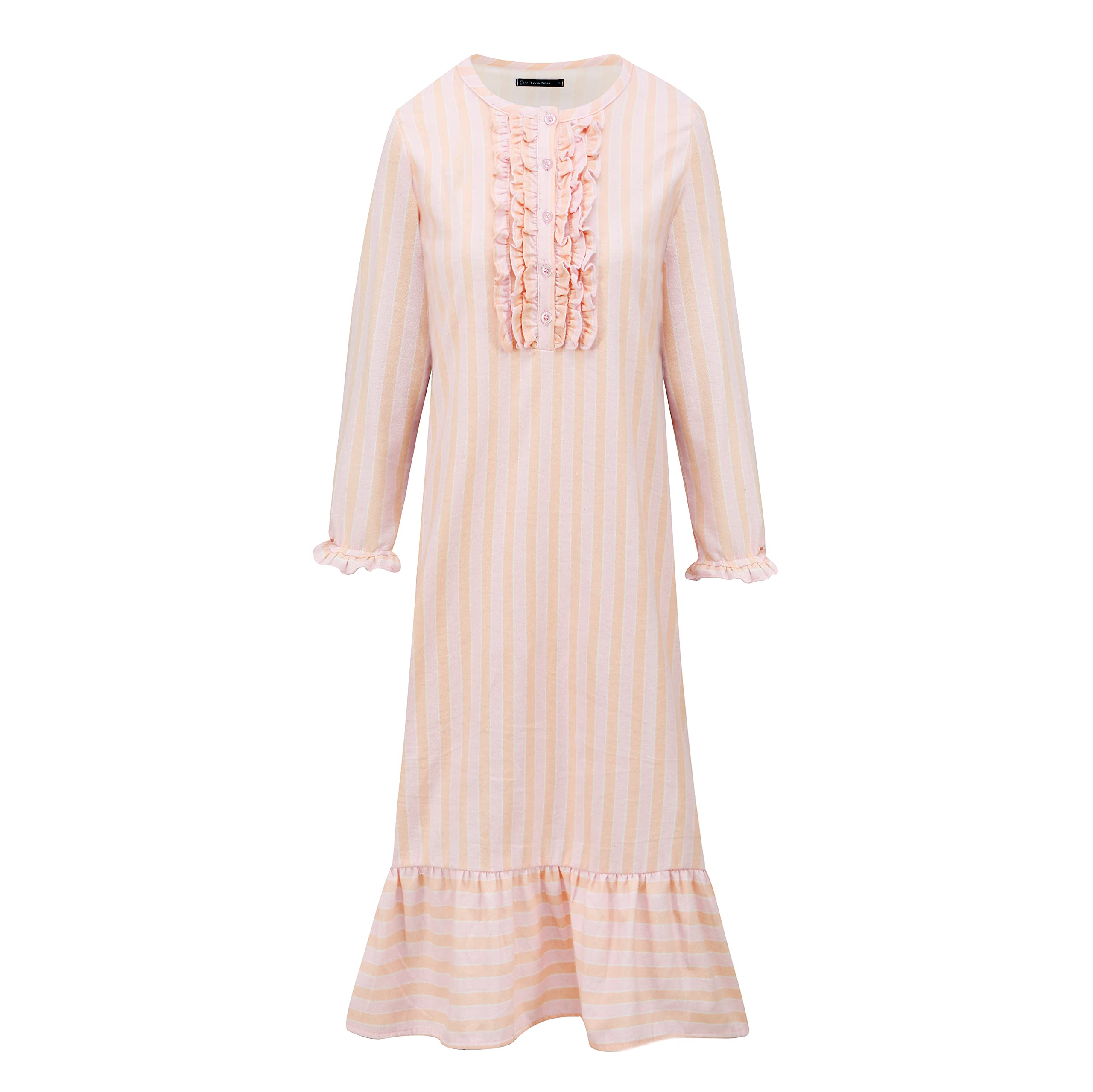 Women's Premium Flannel Long Gown - Stripes Pink-White
