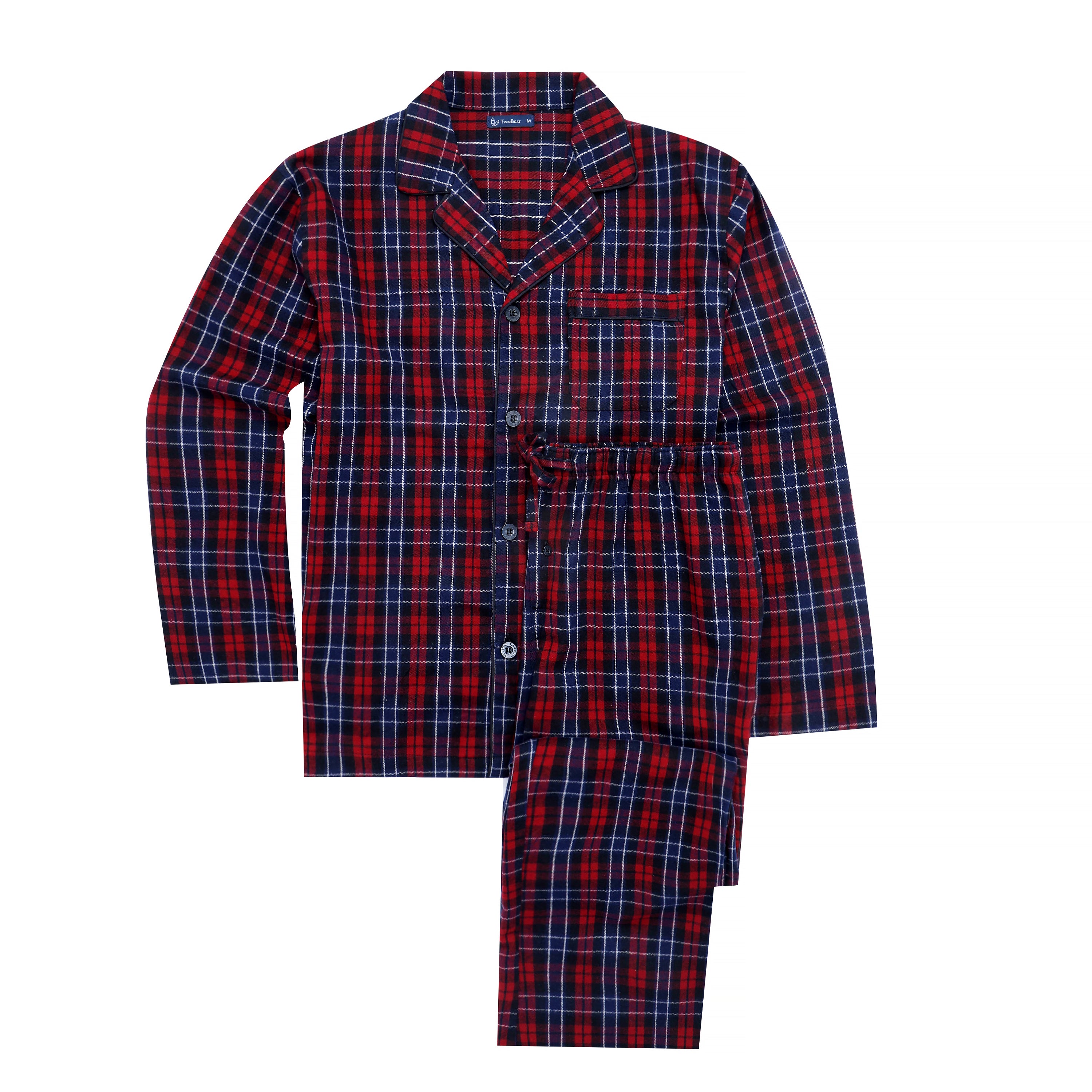 Mens Pajamas Set - 100% Cotton Flannel Pajamas for Men - Plaid Navy-Blue-White
