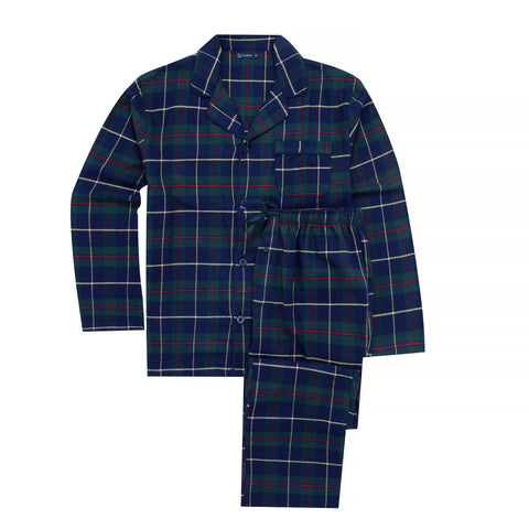 Mens Pajamas Set - 100% Cotton Flannel Pajamas for Men - Gradient Plaid Red-Blue