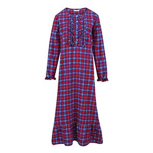Women's Premium Flannel Long Gown - Plaid Red Blue