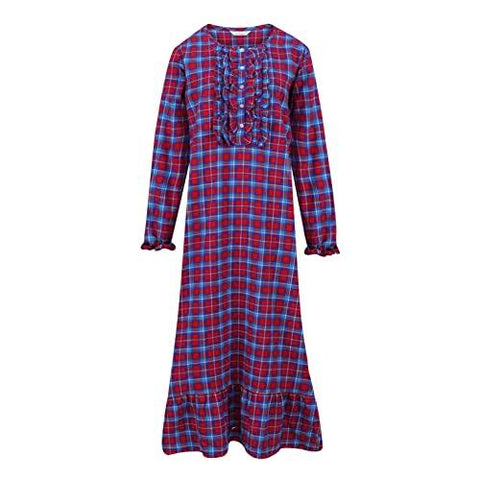Women's Premium Flannel Long Gown - Plaid Red Blue