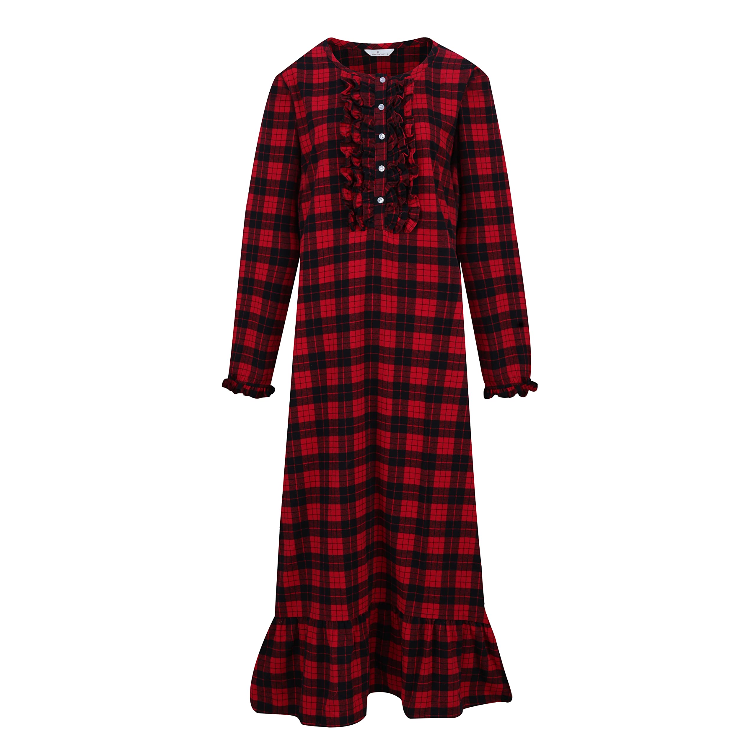 Women's Premium Flannel Long Gown - Red Black Tartan Plaid