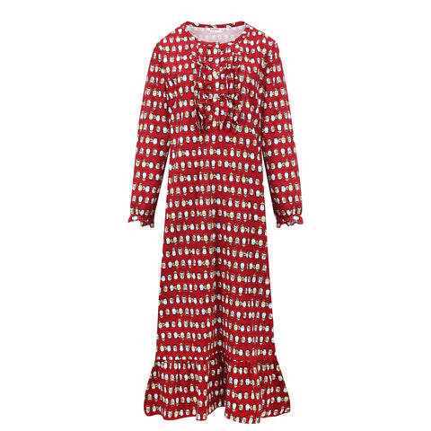 Women's Premium Flannel Long Gown - Penguins Red