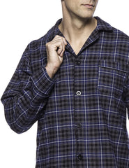 Men's Flannel Pajama Set - Plaid Blue-Black