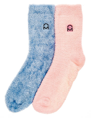 Women's Soft Anti-Skid Winter Feather Socks - 2-Pairs - Pink/Light Blue