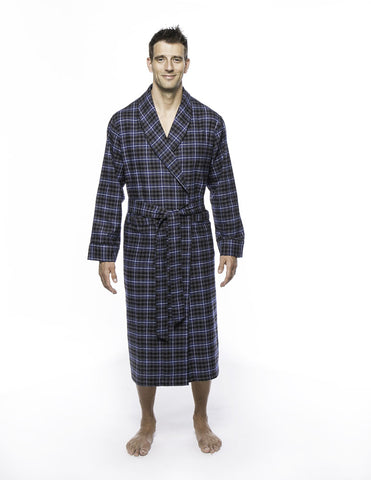 Men's Premium Flannel Robe - Plaid Navy/Black