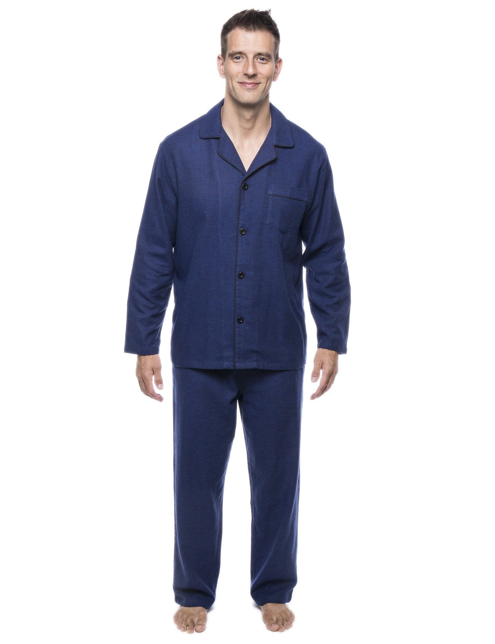 Men's 100% Cotton Flannel Pajama Set - Herringbone Blue/Black