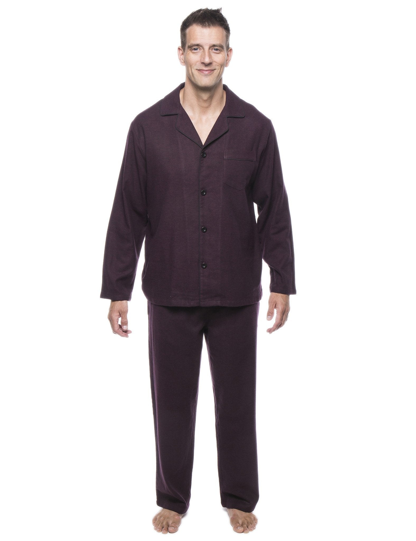 Men's 100% Cotton Flannel Pajama Set - Herringbone Fig/Black