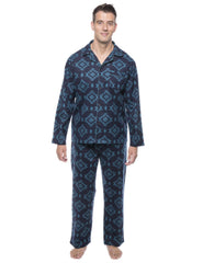 Men's 100% Cotton Flannel Pajama Set - Aztec Navy/Teal