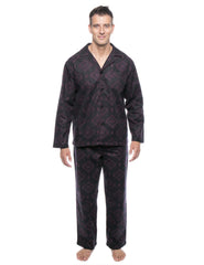 Men's 100% Cotton Flannel Pajama Set - Aztec Black/Fig