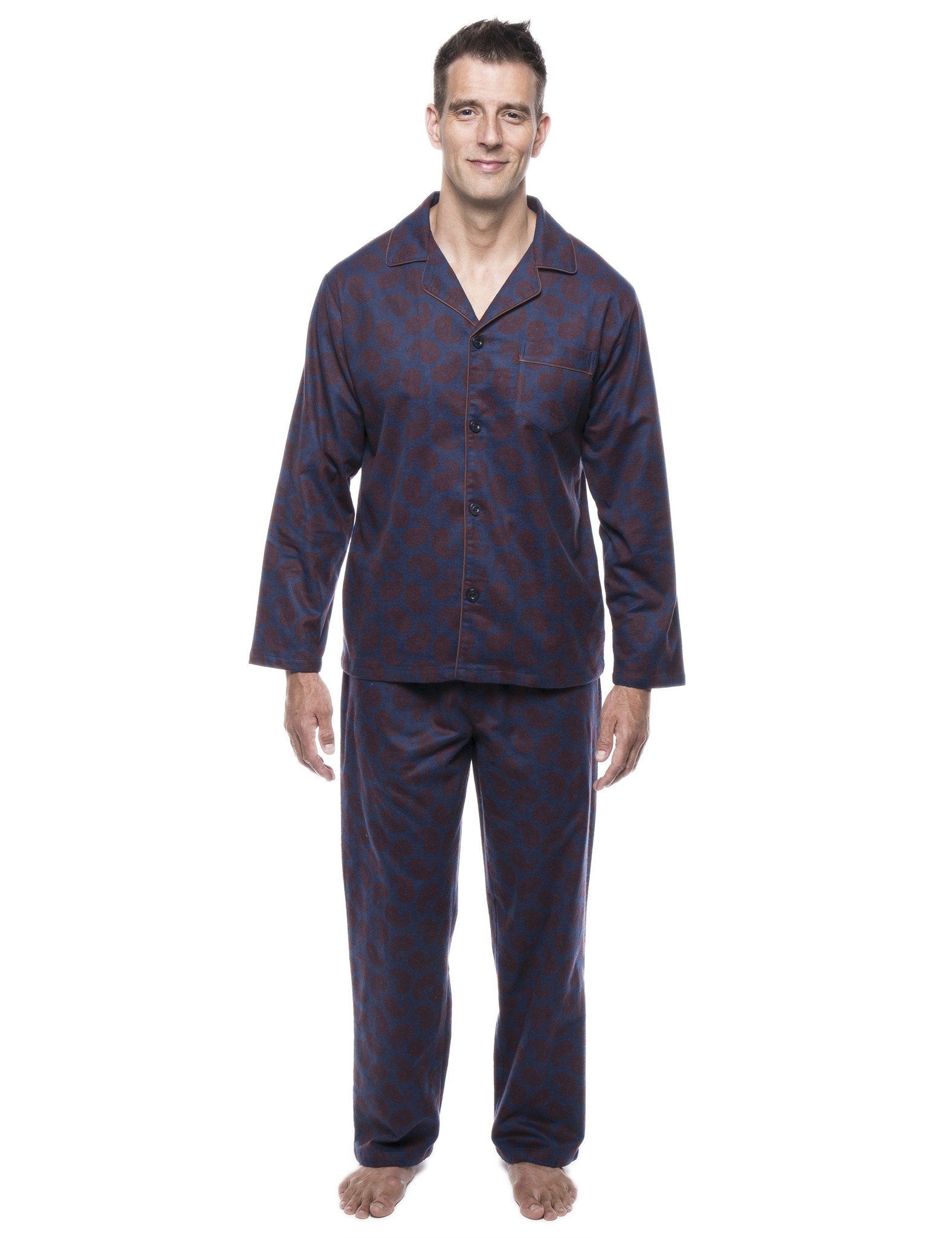 Men's 100% Cotton Flannel Pajama Set - Paisley Navy/Brown
