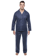 Men's 100% Cotton Flannel Pajama Set - Floating Squares Dark Blue