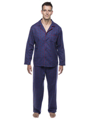 Men's 100% Cotton Flannel Pajama Set - Double Diamond Navy/Red
