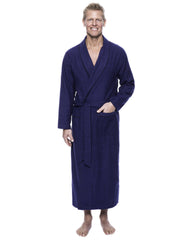 Men's 100% Cotton Flannel Long Robe - Herringbone Blue/Black