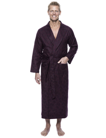 Men's 100% Cotton Flannel Long Robe - Paisley Fig/Black
