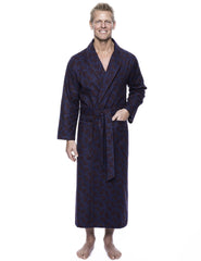 Men's 100% Cotton Flannel Long Robe - Paisley Navy/Brown