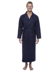 Men's 100% Cotton Flannel Long Robe - Double Diamond Navy/Green