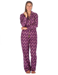 Women's Premium 100% Cotton Flannel Pajama Sleepwear Set (Relaxed Fit) - Grape Vines - Purple