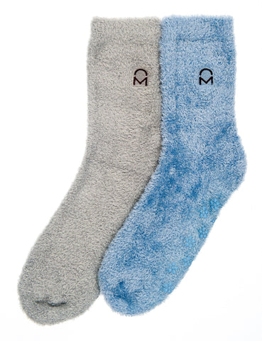 Women's Soft Anti-Skid Winter Feather Socks - 2-Pairs - Light Blue/Light Gray