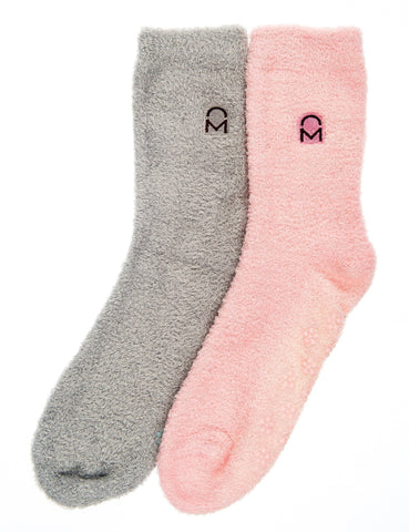 Women's Soft Anti-Skid Winter Feather Socks - 2-Pairs - Pink/Light Gray