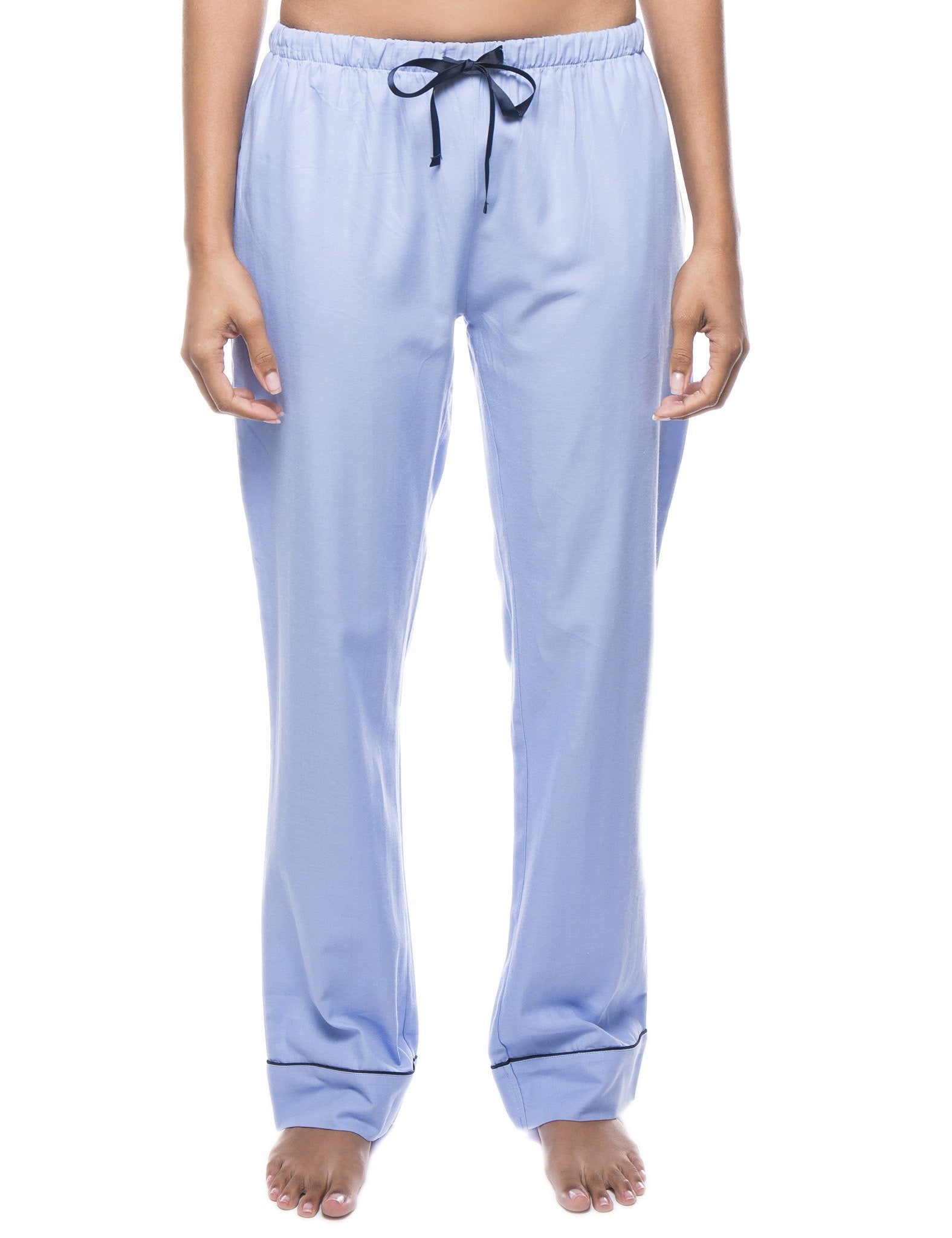 Womens 100% Cotton Flannel Lounge Pants - Herringbone Chambray Blue