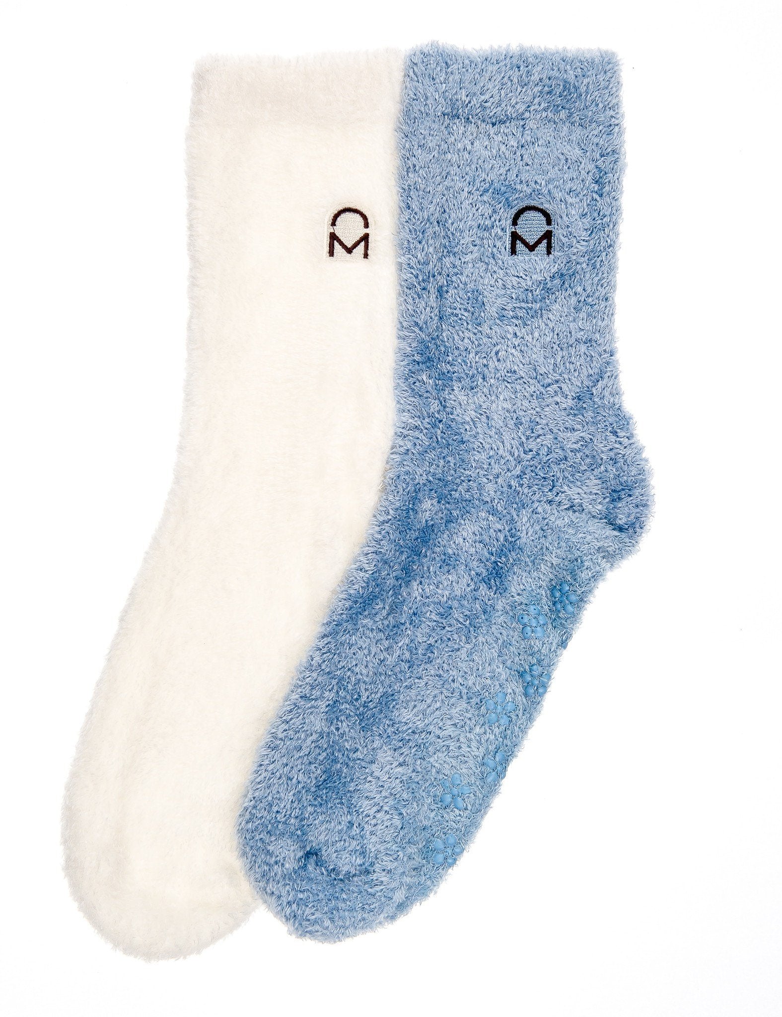 Women's Soft Anti-Skid Winter Feather Socks - 2-Pairs - Ivory/Light Blue