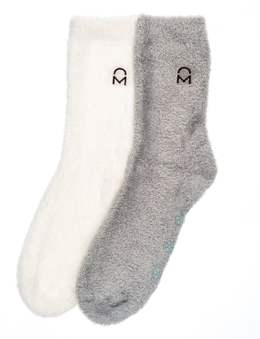 Women's Soft Anti-Skid Winter Feather Socks - 2-Pairs - Ivory/Light Gray