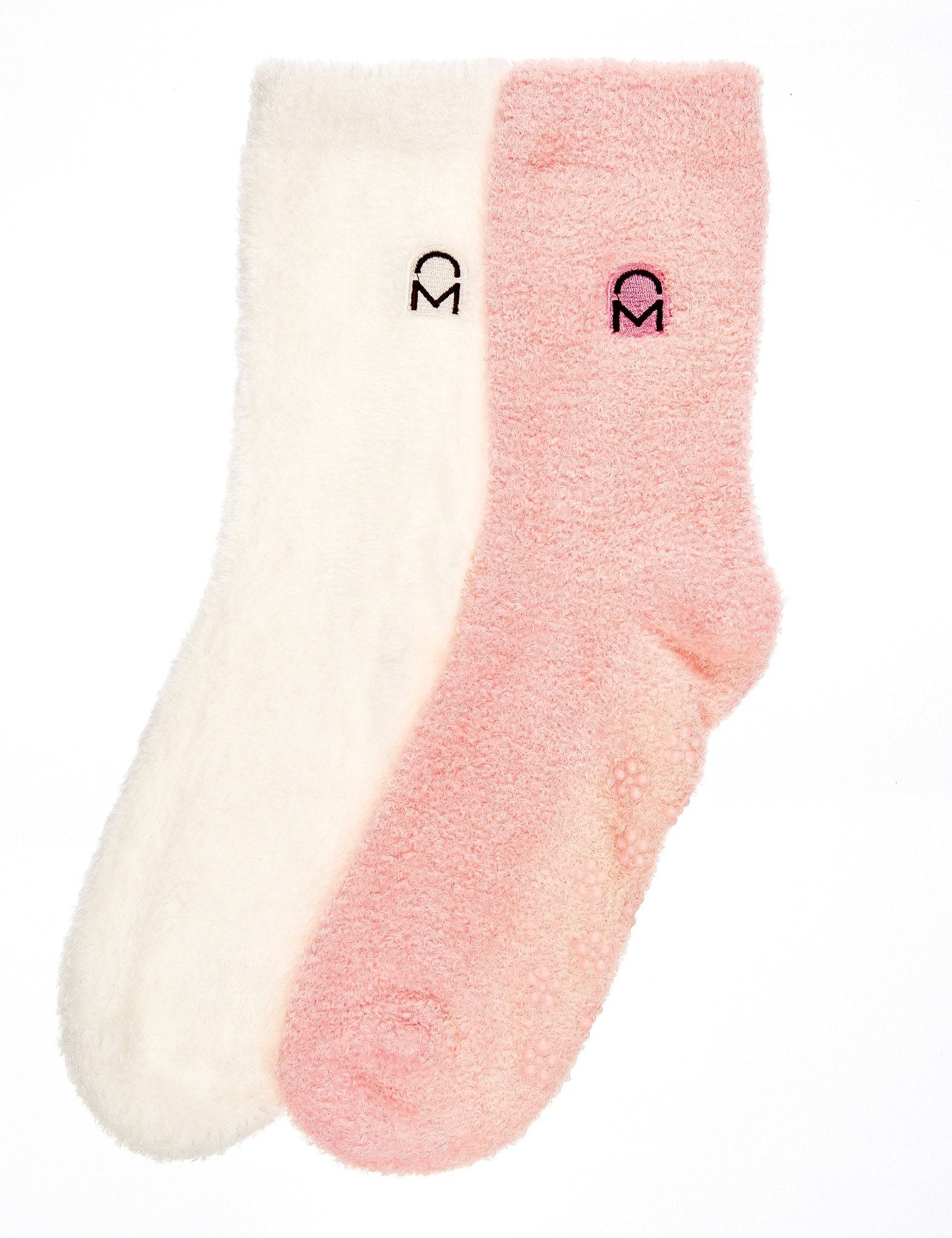 Women's Soft Anti-Skid Winter Feather Socks - 2-Pairs - Ivory/Pink